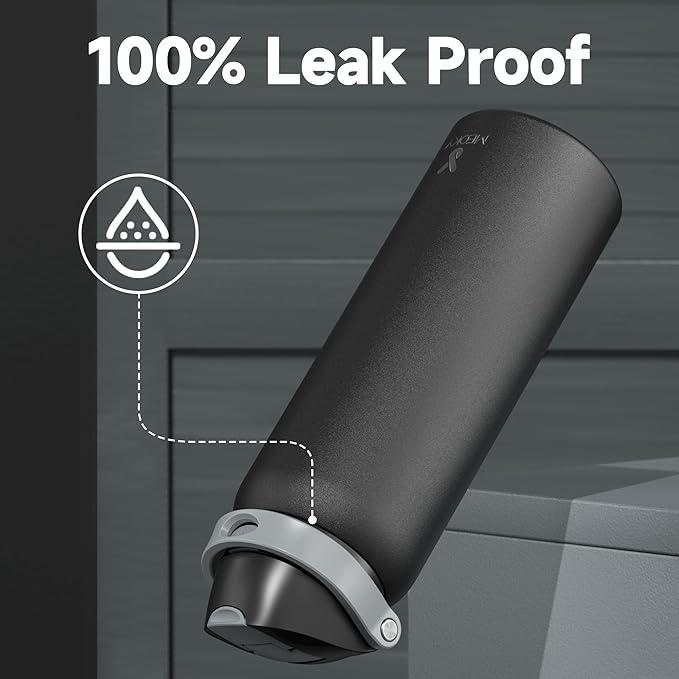40 oz Insulated Water Bottle for Sports: Meoky Stainless Steel Water Bottle with 2-in-1 Straw and Spout Lid - Leak Proof, Cold for 24 Hours, Protective Silicone Base, BPA-Free for Gym, Night