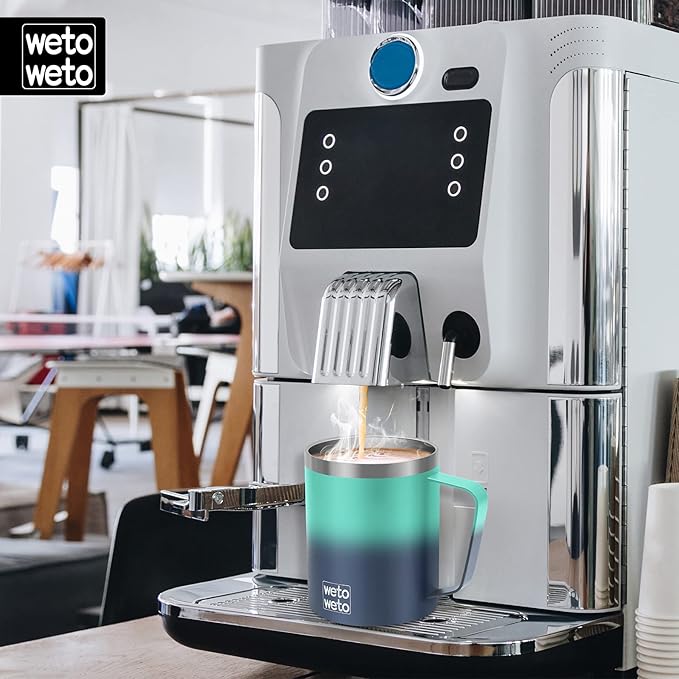 WETOWETO 14 oz Coffee Mug Set, Vacuum Insulated Camping Mug with Lid, Double Wall Stainless Steel Travel Tumbler, Coffee Cup Outdoor, Powder Coated Secret Ocean