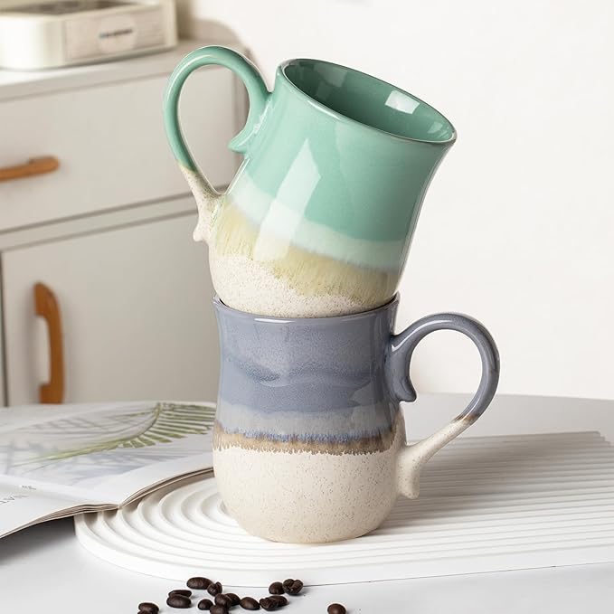 20 OZ Large Coffee Mugs, Ceramic Coffee Mug Big Tea Cups with a Large Handle for Office and Home, Microwave and Dishwasher Safe (20 OZ Grey Blue)