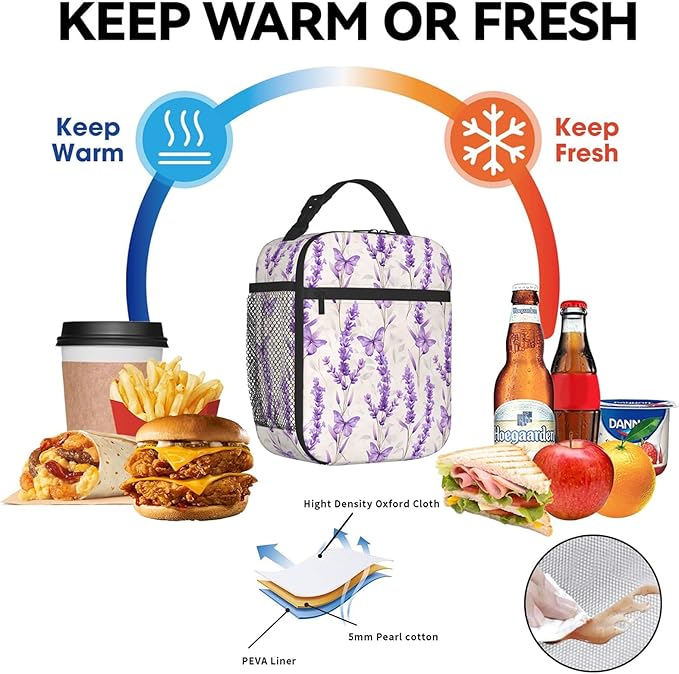 Reusable Purple Dragon Lunch Box for Kids, Insulated Epic Lightning Animal Bag,Polyester Cooler Fantasy Lovers Handbags Case for School Work Picnic Travel Beach or Hiking, Gifts