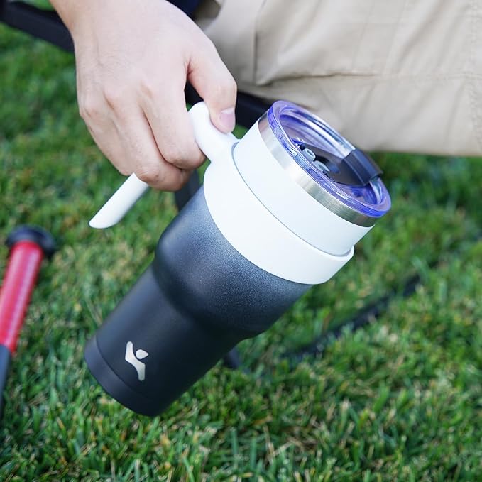 40 oz Tumbler with Handle and 2 Straw 2 Lid, Insulated Water Bottle Stainless Steel Vacuum Cup Reusable Travel Mug,Black