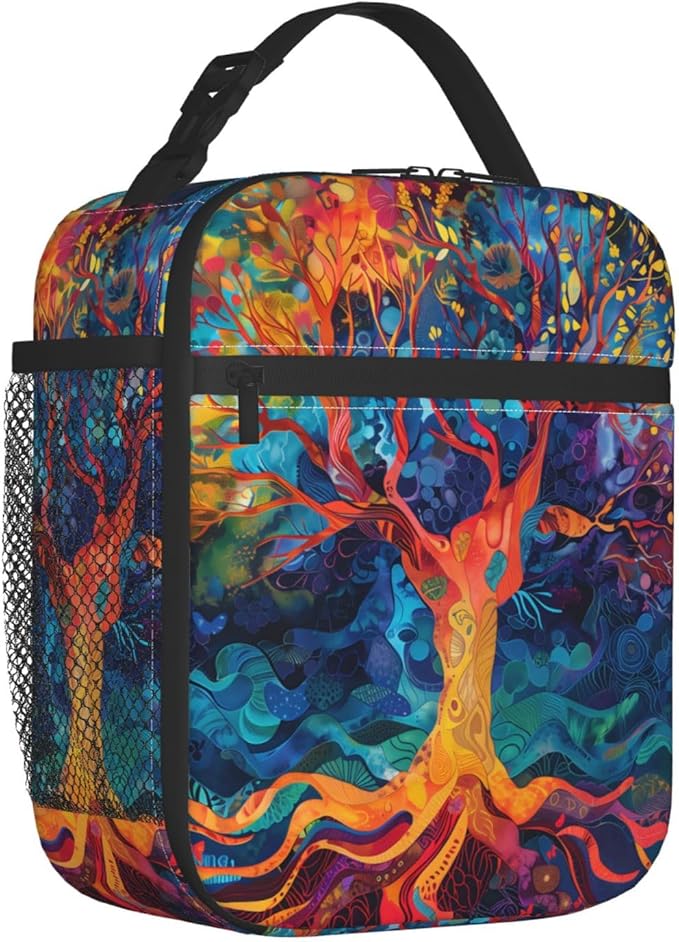 Reusable Tree of Life Lunch Box for Kids Girls Boys Women Adult, Insulated Colorful Artistic Lunch Bag,Polyester Cooler Handbags Case for School Picnic Work Travel Beach or Hiking