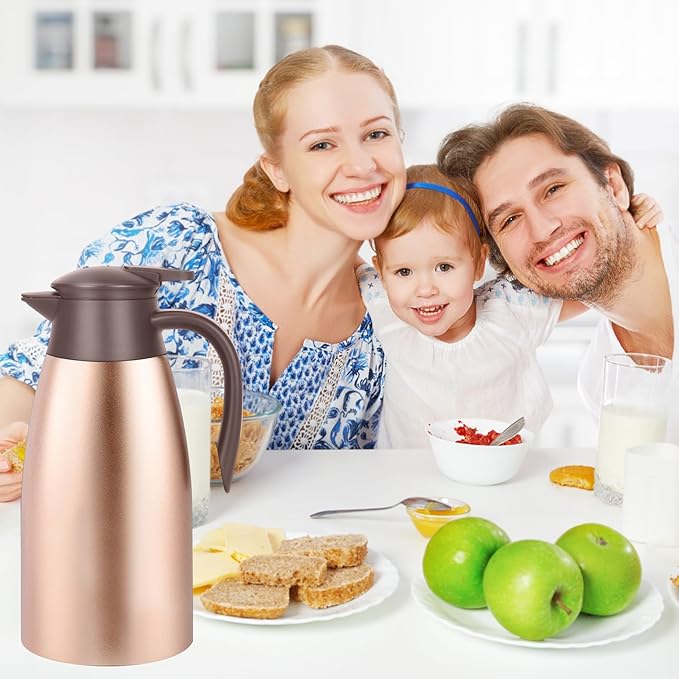 70oz Thermal Coffee Carafe, 2 Pack Airpot Insulated Coffee Urns Stainless Steel Vacuum Thermal Pot Dispenser for Coffee, Hot Water, Tea, Hot Beverage - Keep 12 Hours Hot, 24 Hours Cold (Rose)