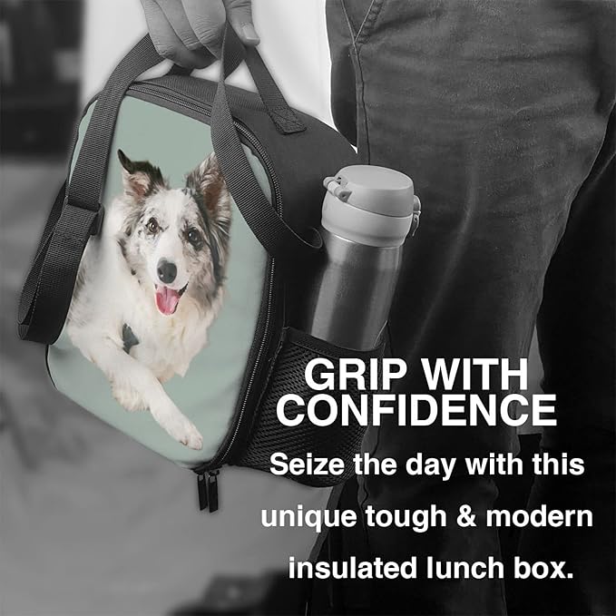 Personalized Pet Lunch Bag, Custom Pet Lunchbag, Custom Insulated Neoprene Pet Photo Lunch Tote with Adjustable Shoulder Strap - Cute Funny Reusable Lunch Box Containe for Dog Lovers, Cat Lovers