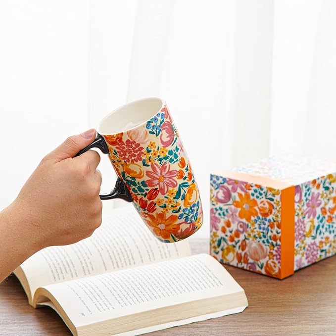 Topadorn Ceramic Mugs Porcelain Latte Tea Cup Coffee Mug with Gift Box,17oz.