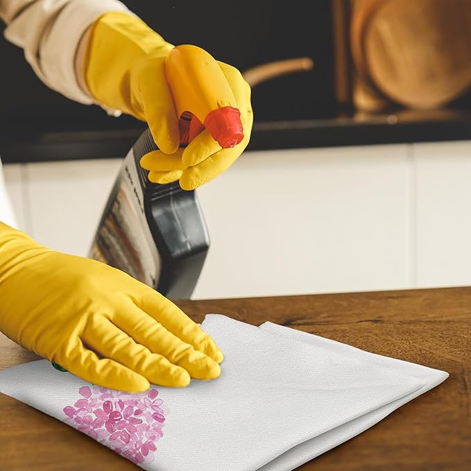 Pink Hydrangea Floral Hand Towels for Bathroom Spa Gym, Rustic Kitchen Towels Hydrangea Botanical Dish Tea Towels for Kitchen Decor, 16x24 Inch Set of 2