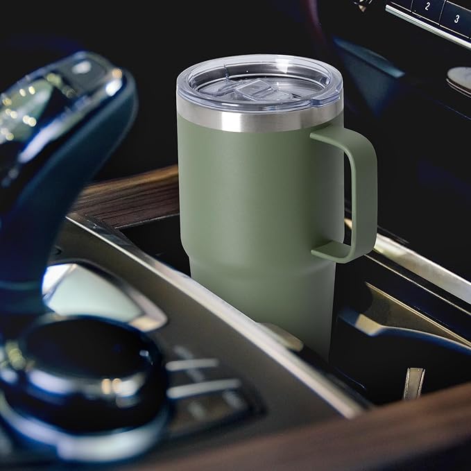 20oz Tumbler with Lid, Stainless Steel Tumbler with Handle, Metal Insulated Travel Coffee Mug with Handle, Double Wall Vacuum Spill Proof Tumbler Cup, Amy Green 1 Pack