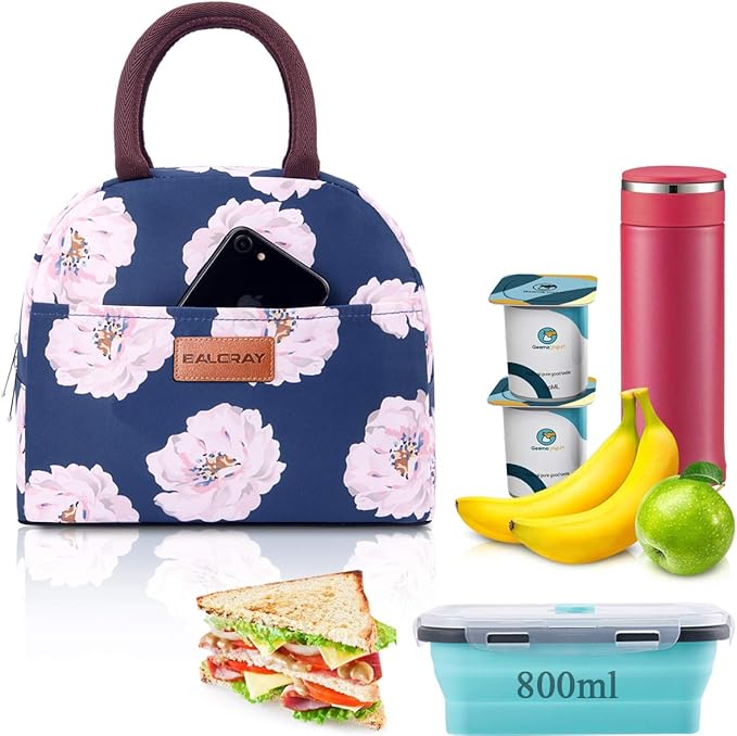 BALORAY Lunch Bag for Women Men Insulated Lunch Box for Adult Reusable Lunch Tote Bag for Work, Picnic or Travel (Pink Flower)