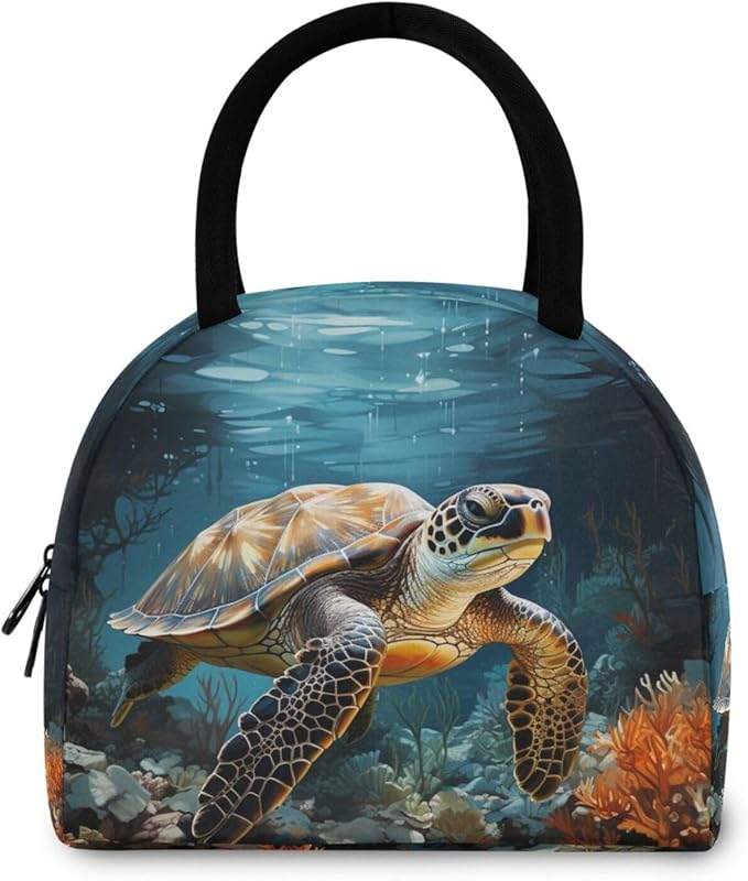 Sea Turtle Lunch Bag for Women Men Reusable Insulated Lunch Tote Bag for Office Work School Picnic Hiking