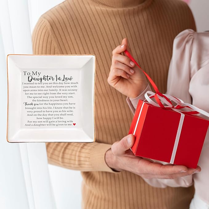 to My Daughter in Law Gift from Mother in Law Ceramic Jewelry Tray Dish, Wedding Gift for future Daughter-In-Law Gift