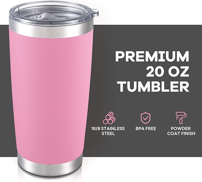20 oz Tumbler with Lid Stainless Steel Insulated Tumblers Bulk Double Wall Vacuum Cups Powder Coated Travel Mug Keep Drink Cold and Hot, Pink, 8 Pack