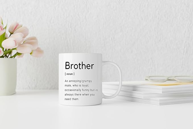 QASHWEY Gifts for Brother Coffee Mug, Big Little Brother Gift, BrotherBirthday Gifts from Sister, Thank You Gift for BrotherCoffee Cups Ceramic 11oz, BrotherDefinition Tea Cup