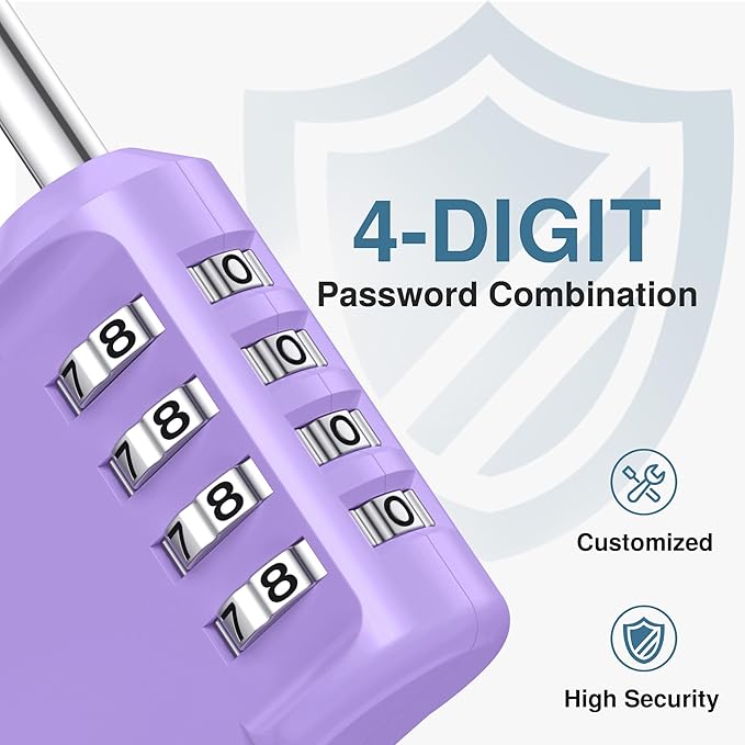Puroma Combination Lock 4 Digit Waterproof Locker Locks Secure Outdoor Padlock for Gym Lockers, Toolboxes, Gates, Fences, Storage, Sports Locker, Cabinets (Purple)