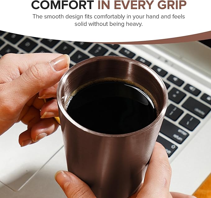 BigBak Stainless Steel Coffee Mugs with Handle – Set of 2, 15 oz Rose Gold – Insulated Metal Cups, Double Wall, BPA-Free, Unbreakable, Dishwasher Safe