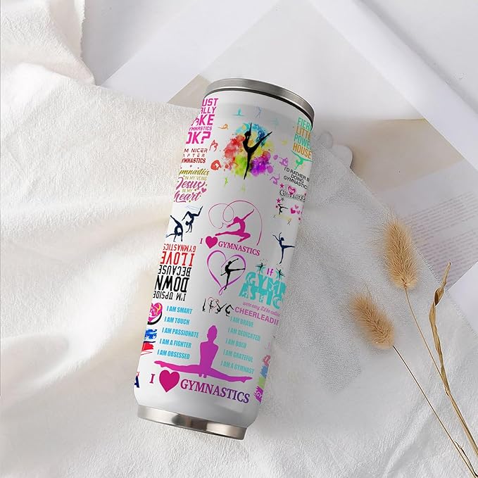 Gymnastics Tumbler Cup With Lid - Birthday Gift for Gymnastics Lovers - Stainless Steel Vacuum Coffee Mug for Women and Girls - 17 Oz