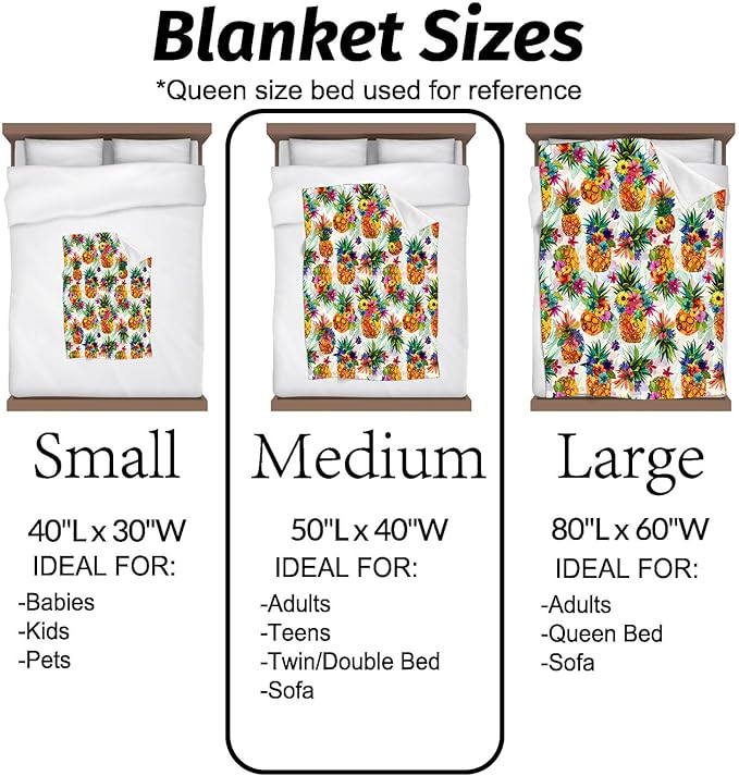 Pineapple Floral Blanket with Tropical Fruit and Flower Throw Blankets Lightweight Flannel Throws for Camping Couch Chair Office Bed Home Summer Decor Gifts for Adults,80x60inch
