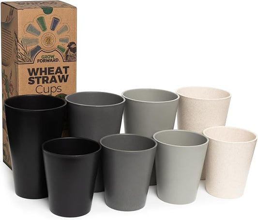 Grow Forward Premium Wheat Straw Cups - 13 & 20 oz Unbreakable BPA Free Hard Plastic Cups - Reusable Lightweight Plastic Drinking Glasses for Kitchen, Outdoor, Water, Camping, RV - Moonlight