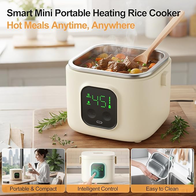 Wireless Portable Adult Electric Lunch Warmer Powered By 14000mAh Battery Self-Heating Food Warmer Type-C Rechargeable Port 0.8L Portable Self-Heating Food Warmer Ideal for Office Camping Outdoor