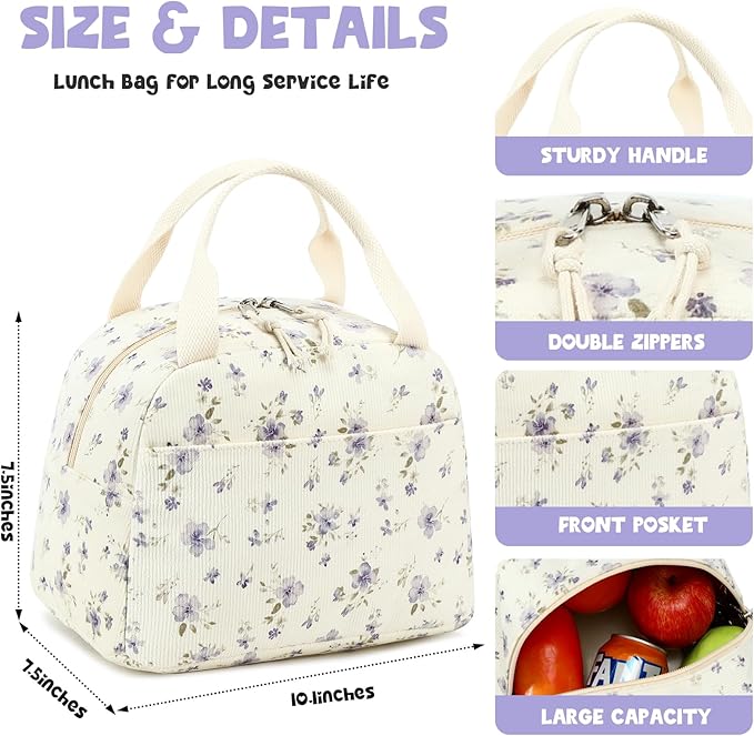 Bluboon Lunch Bag for Women Men Cute Corduroy Lunch Tote Bags Reusable Insulated Lunch Box Large Capacity Reusable Insulated Cooler for Work Picnic or Travel