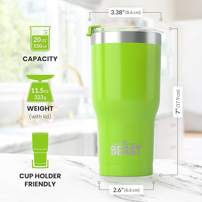 Beast 20 oz Tumbler Stainless Steel Vacuum Insulated Coffee Ice Cup Double Wall Travel Flask (Lemongrass Green)