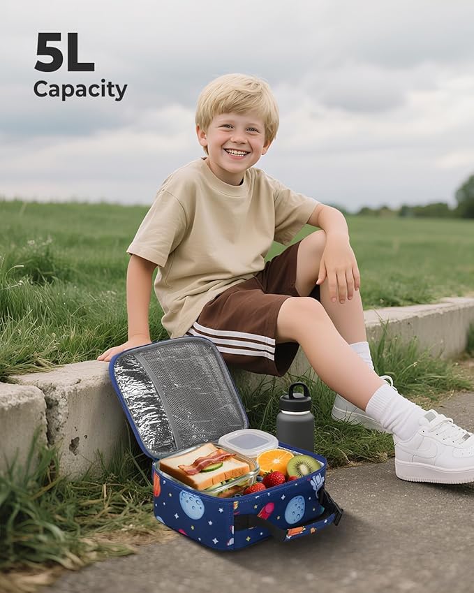 Tuwubi Kids Lunch Bag Insulated Lunch Box for Kids Small Lunch Bag for Boys/Girls Durable Lunchbox for School,Deep Blue Space 10-Can(5L)