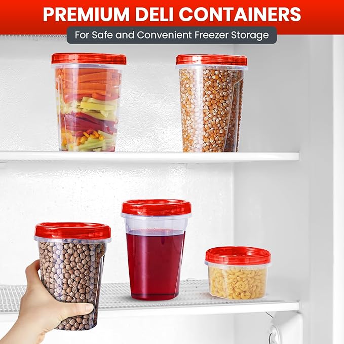 RFAQK 16 PCS Freezer Storage Containers-[16 * 32 & 16 oz] Plastic Food Storage Containers with Twist Top Lids-Leakproof Jars-Deli Container Stackable Meal Prep Reusable Box for Lunch,Soup,Oats,Gym