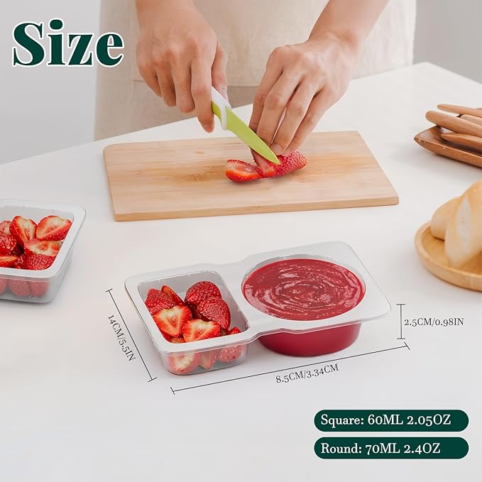 QCQHDU Snack Containers with Lids, 4.4 oz Small Plastic Snack Boxes 2 Compartments for Portion Control and Meal Prep Lunch Food Sauce Containers for On-the-Go Meal, Camping, Travel, Office, 10 Sets