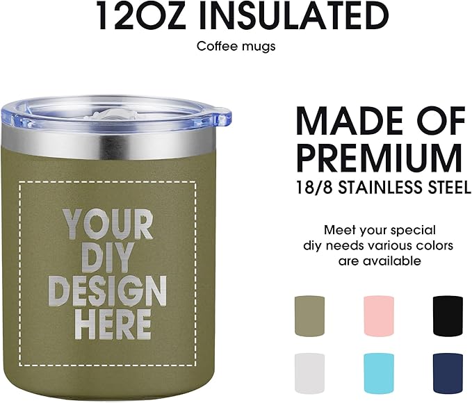 Personalized Custom Tumbler Print in USA 12oz 50Pcs Stainless Steel Travel Coffee Cup with Lid & Straw Double Wall Insulated Mug With Colorful Text Logo Photo