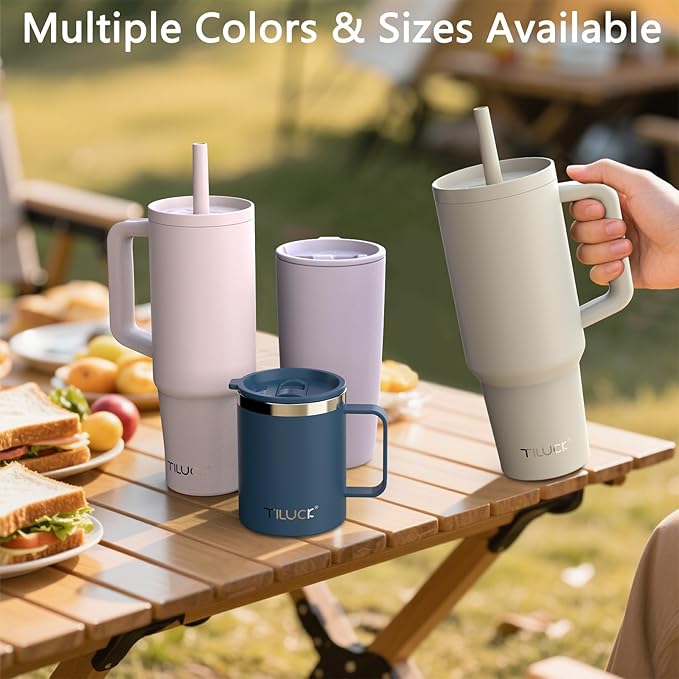 TILUCK 30 oz Tumbler with Handle, Vacuum Insulated Stainless Steel Travel Mug with 100% Leak-Proof Silicone Straw Lid, Cupholder Friendly Water Bottle(RainbowStripes, 30oz)