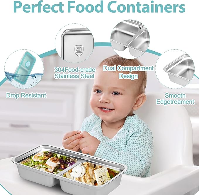 8 pcs Stainless Steel Snack Containers with Lids, Multi Compartment Reusable Grab and Go Snack Boxs, for Food Pack Take-Out Condiments, Dips, Leakproof, for Travel and Outdoor Camping