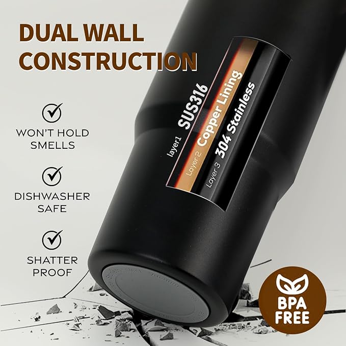 Water Bottle 24 oz-Stainless Steel Tumbler with Straw - Vacuum Insulated Water Bottle 24 oz for Home, Office or Car Reusable Cup With straw，Cold for 12 Hrs or Iced for 24 Hrs(Black)