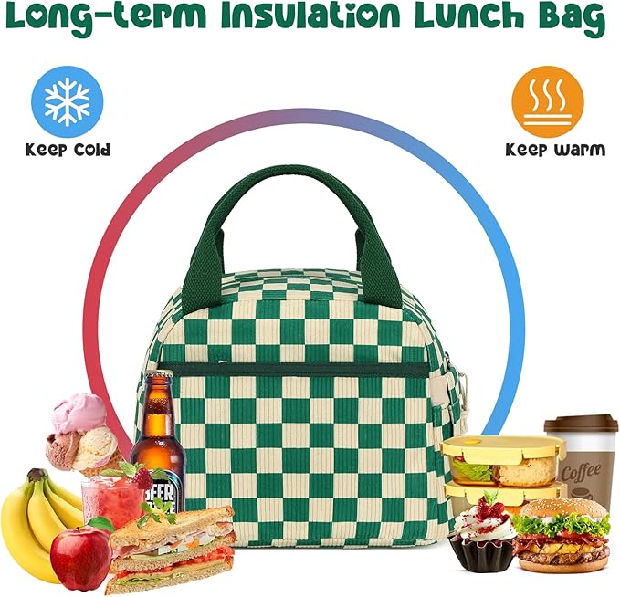 Bluboon Lunch Box for Women men Insulated Cute Corduroy Lunch bag, Reusable Cooler Bag for Work, Picnic, Travel