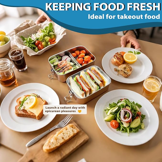 Stainless Steel Lunch Container 2 Pack 304 stainless Steel Bento Box Kids Adult(29oz/19oz),Leak Proof Stainless Steel Snack Containers With 1 Compartment and Lunch Bag