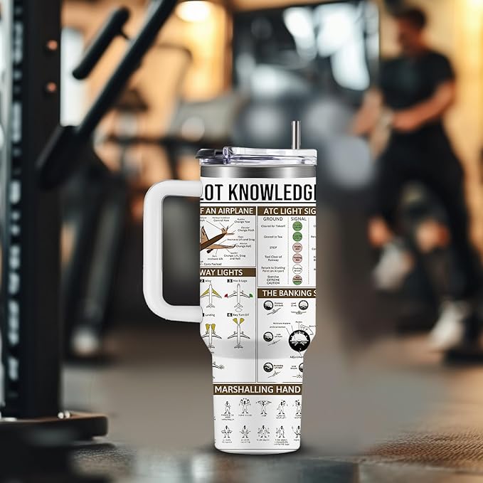 Pilot Gifts Men Aviation Gifts 40oz Aviation Tumbler with Handle, Stainless Steel Pilot Insulated Coffee Travel Cup for Men, Birthday Retirement Present for Aviator Dad Son Husband Boyfriend