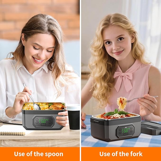 VVU&CCO Portable Electric Lunch Box for Adults with Timer,Rechargeable Self Heating Lunch Box for Men with 1.2L SS Container,21,000mAh Battery Powered, Convenient for Work/Travel/Camping