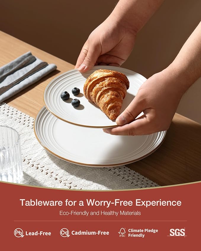 Famiware Jupiter Dinnerware Set, Plates and Bowls Dish Sets for 8 (24 Pieces), Microwave and Dishwasher Safe Stoneware Speckled Tableware, Chip and Scratch Resistant, White