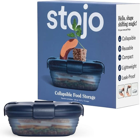 STOJO Collapsible Sandwich Box – 24oz, Reusable Food Storage Container, Silicone Bowl for Hot/Cold Food – Meal Prep, Lunch, Camping, Hiking – Dishwasher Safe (Set of 1, Denim Blue)