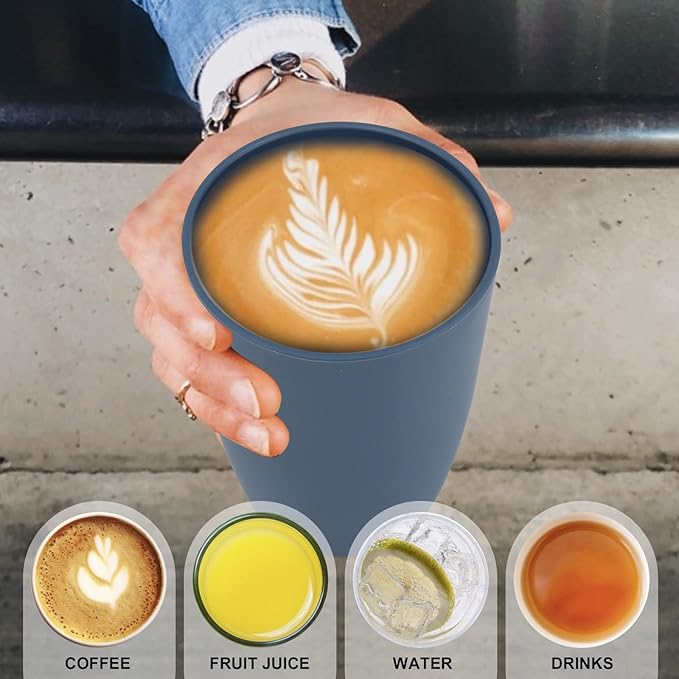 Wrova Wheat Straw Cups 6 PCS Good Alternative to Plastic Reusable Cups 20 oz Unbreakable Drinking Cup Reusable Dishwasher Safe Water Plastic Glasses Navy Blue