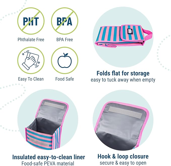 Wildkin Kids Insulated Lunch Bag – Reusable, Ideal for Hot/Cold Snacks, School & Travel - Pink Stripes