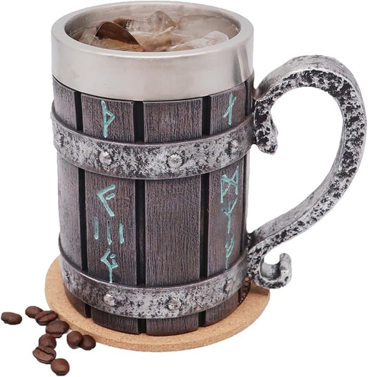 Nordic Viking Rune Mug,Stainless Steel Drinking Mug 3D Novelty Coffee Cup,Norse Viking Mug Poetic Gothic Decor Party Decoration Drinkware Gift Mugs for Men 18OZ(Rune)