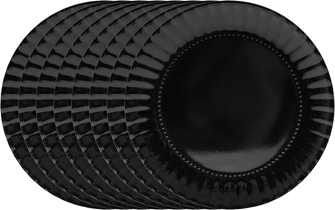 TP 8 inch Plates Set of 8, Melamine Round Plates for Salad Appetizer Dinner Lunch, Dessert Dishes for Indoors and Outdoors, Black