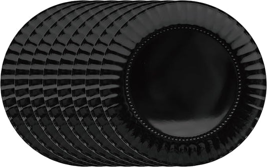 TP 8 inch Plates Set of 8, Melamine Round Plates for Salad Appetizer Dinner Lunch, Dessert Dishes for Indoors and Outdoors, Black