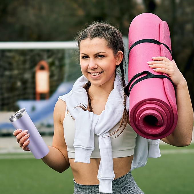 20 oz Skinny Tumbler with Lid and Straw,Stainless Steel Vacuum Insulated Tumbler Cup Double Wall Leak-proof Coffee Mug,Travel Thermal Water Tumbler for Office,Outdoor (Lavender/White/Pink/Teal)