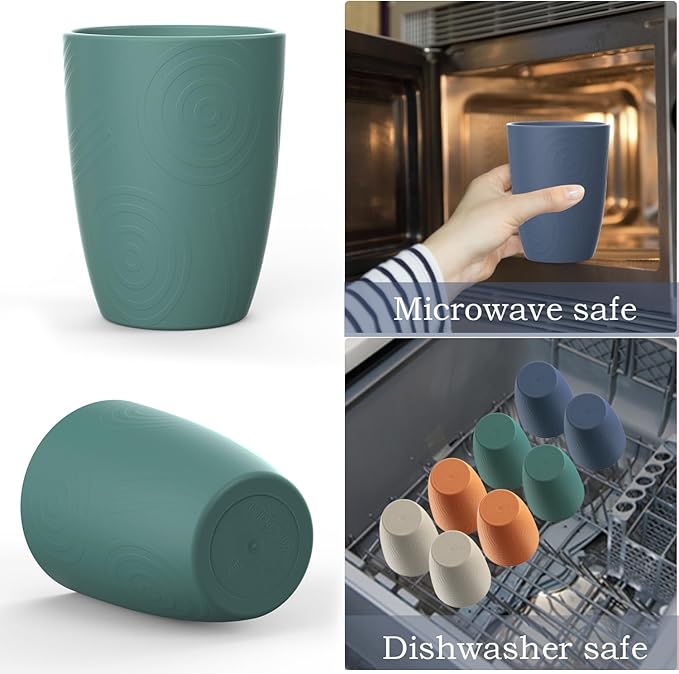 Wheat Straw Cups 8 PCS Good Alternative to Plastic Reusable Cups 12 oz Unbreakable Drinking Cup Reusable Dishwasher Safe Water Plastic Glasses Colorful