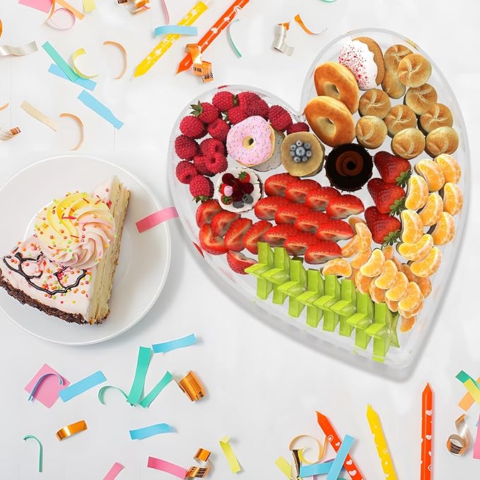 11" Acrylic Heart Shaped Charcuterie Board, Heart Plates for Dessert Appetizer Display, Love Serving Tray for Valentines Day Birthday Anniversaries Table Decorations Supplies