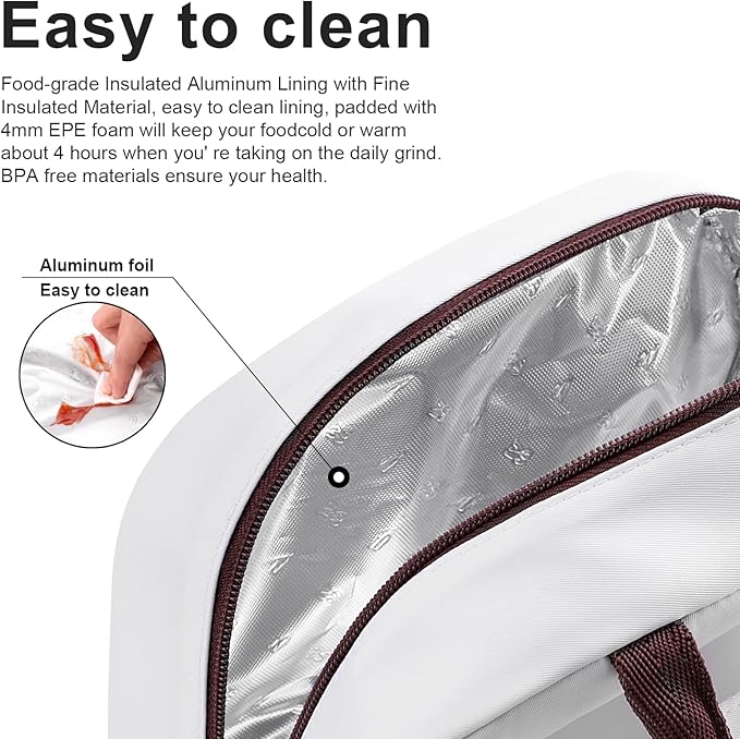 BALORAY Lunch Bag for Women Men Insulated Lunch Box for Adult Reusable Lunch Tote Bag for Work, Picnic or Travel (White)