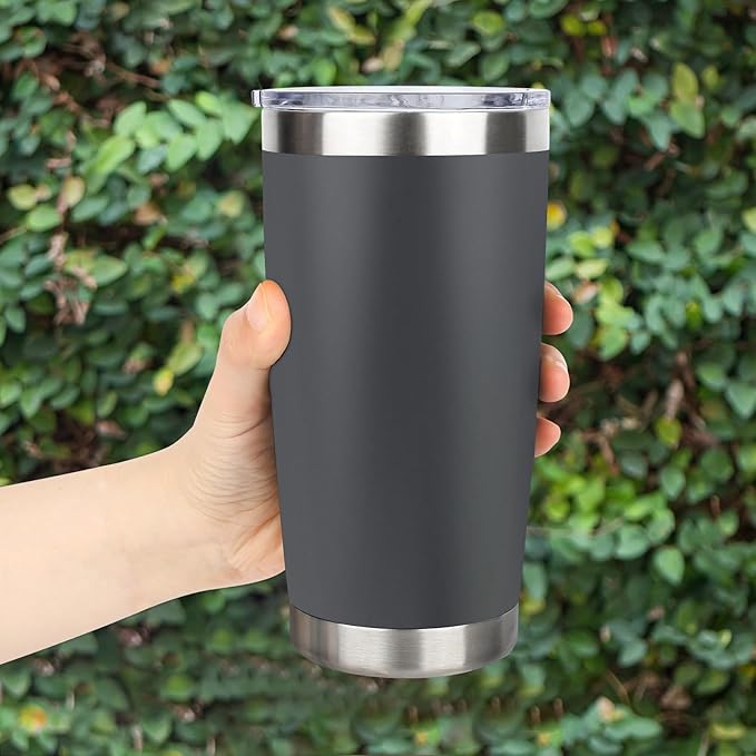 20oz Stainless Steel Tumbler Bulk with Lid, Travel Mug - Double Wall Vacuum Powder Coated Cup - Grey, 12 Pack