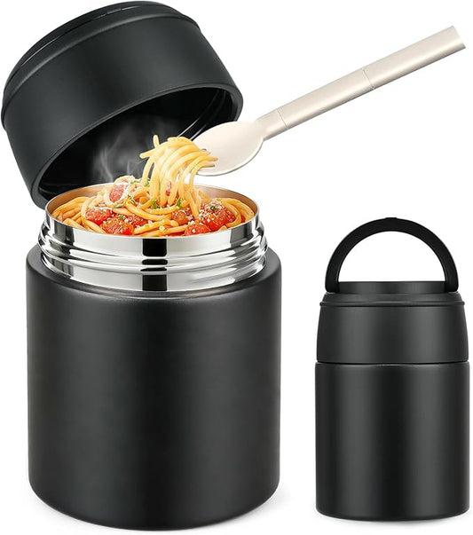 10oz Soup Thermo for Hot Food Kids Insulated Food Jar with Spoon Wide Mouth Stainless Steel Lunch Container Leak Proof Vacuum Food Box for School Travel Picnic Black
