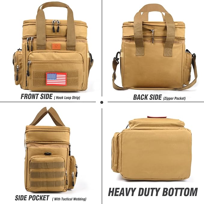 Tactical Lunch Box for Men, Expandable Heavy Duty Double Deck Tactical Lunch Bag with Shoulder Strap, Leakproof & Insulated Lunch Cooler Bag for Adult Work Fishing Picnic Travel,20L (Sandy)