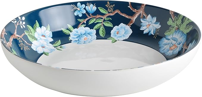 222 Fifth 12-Piece Porcelain Dinnerware Set for 4, Luxury White & Bohemian Blue Plates and Bowls Set, Glossy Ceramic Dish Set with Detailed Floral, Microwave & Dishwasher Safe Dishes, Nightingale